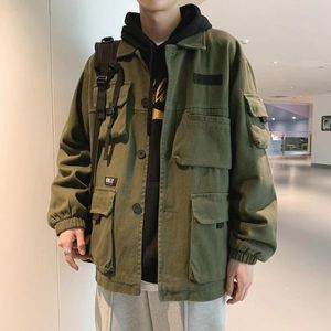 Herrjackor arbetar kläder mode trend streetwear lastjacka Lossa stora avslappnade rockar Student Green/Black Outterwearmen's