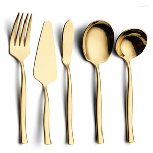 Dinnerware Sets Large Serving Flatware Silverware Stainless Steel Golden Service Spoon Public Tableware Set Soup Pizza Shovel Cold Fork