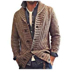 Men's Sweaters Cable Knit Shawl Collar Autumn And Winter Soft Sweater Long-sleeved Knitted Cardigan Lapel Long OvercoatMen's