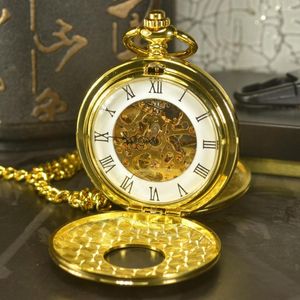 Taschenuhren TIEDAN Double Face SteampunkHerren Antike Halskette Kette Gold Fob Watch Skeleton Mechanical