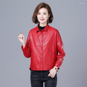 Women's Leather 2023 Spring Autumn High-quality Women's Soft Jacket Baseball Uniform Commute Style Loose Faux Coat