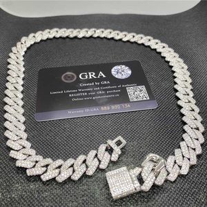 Wholesale 14mm Iced Out Vvs Moissinate Cuban Link Chain 925 Silver Hip Hop Jewelry Diamond Prong Gold Chain Necklace Pass Tester