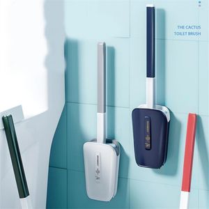 Bath Accessory Set TPR Silicone Toilet Brush With Holder Flat Head Flexible Wall Mounted Bowl Cleaner For WC Bathroom