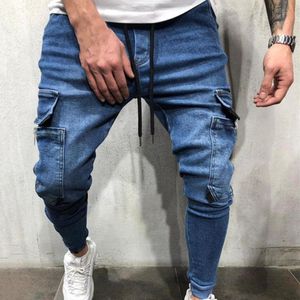 Jeans da uomo Tinta unita Tasche multiple delicate sulla pelle Tutti i pantaloni abbinati per la scuolaUomini