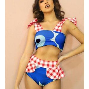 Kadın Mayo Seksi Mayo Kadınlar 2023 Bandeau Plaid Bikini Set Push Up Plaj Maması Takım Yüksek Bel Kadın Yüzmek