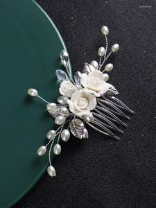 Headpieces Silver Flower Pearls Hair Comb Brudtillbehör för kvinnor Crystal Handmade Wedding Head Jewelry Party Bridesmaid gåvor