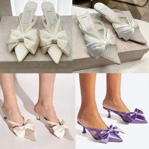 New womans high heels Dress Shoes fashion sandals semi trailer muller shoes bow knot white heels shoes famous ladies heel shoes sandals top quality with original box