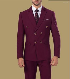 Abiti da uomo a punta llapel due bottoni bungundy mashion blazer terno slim maculino bespoke (giacca cravatta per pantalone)