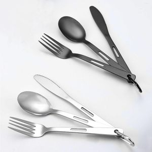 Dinnerware Sets 3pcs/set Outdoor Cutlery Set Stainless Steel Ultra Lightweight Knife Fork Spoon Travel Camping Picnic Portable Tableware