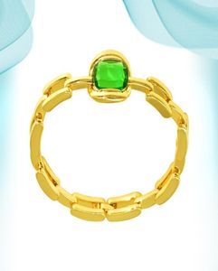 Luxury Big Green Diamond Ring Bangle Gold Color Jewelry European And American Fashion Design Chain Imitation Emerald Stainless Ste3332948