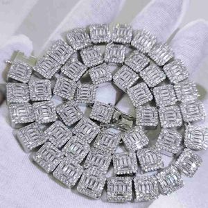 New Brass Cz Diamond Chains Iced Out Luxury Hip Hop Jewelry 10mm Baguette Square Cuban Chain Gold Plated Necklace for Women Men