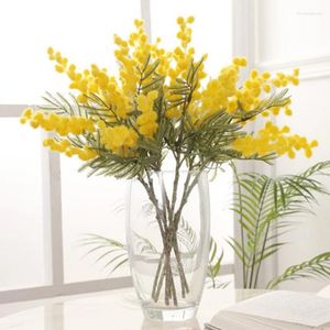 Dekorativa blommor 38 cm Fake Acacia Artificial Yellow Mimosa Spray Cherry Fruktgren bröllop Hembordsdekoration Flower Plant