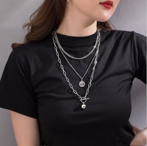 Catene Donna Uomo Ciondolo con moneta a sfera in metallo alla moda Multistrato punk Design casual Collana a catena lunga Regali di gioielli