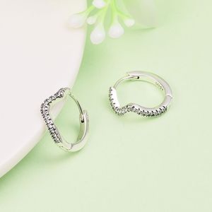 925 Sterling Silver Hoop Earrings Sparkling Wave Earrings Fits European Pandora Style Jewelry Fashion Earrings