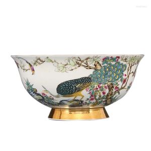 Bowls Ceramic 6 Inch Rice Soup Golden Painted Enamel Bird Pattern Bowl Antique Porcelain Kitchen Tableware Decorate
