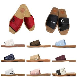 Woody Slide Slipper Designer Fashion Flat Heels Mules Women Sandales Pink Black White Canvas Summer Beach Sandal Shoes