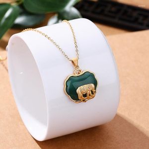 Pendant Necklaces Chinese Style Ancient Gold-Plated Inlaid Hetian Jade Elephant Auspicious Lucky Court Han Clothing