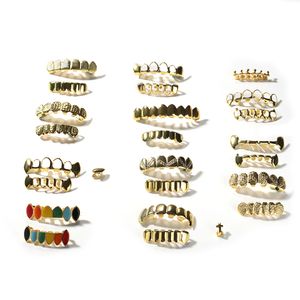 Mens Gold Grillz Dentes Conjunto de jóias de hip -hop de moda de alta qualidade oito 8 dente superior seis 6 grades inferiores