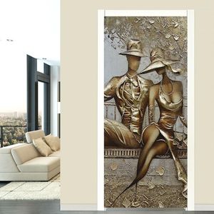 Bakgrundsbilder 3D Dörrklistermärke Stereo Golden Figure Mural Wallpaper vardagsrum sovrum europeisk stil vägg självhäftande affisch