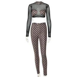 New Women's fashion tracksuit suit 2024 new mesh printed casual trousers two-piece set sports tracksuits