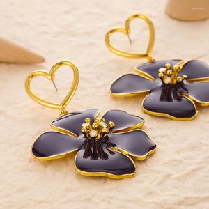 Dangle Earrings Spring Girls Floral Simple Fashion Flowers Love Heart Big Large Drop Pendant Jewelry For Womens