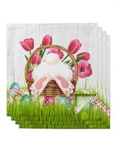 Table Napkin Easter BuTulip Wood Grain Set Wedding Party Cloth Festival Decor Napkins Tea Towel