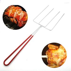 Set di stoviglie 2/5/8pcs Forchette lunghe per griglia Cena all'aperto Strumento per barbecue Spiedo in acciaio inossidabile Bastoncini di spiedino di pollo Multifunzione per arrostire