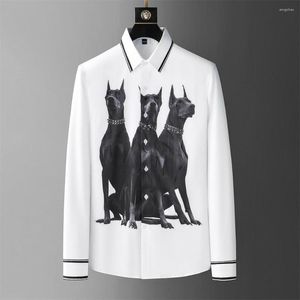 Jackets masculinos de qualidade de cão de qualidade camisa para homens de manga longa camisa casual 2023 Autumn Business Social Formal Dress Party Tuxedo