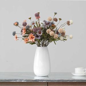 Decorative Flowers Wreaths Silk Daisy Dandelion Ball Gerbera Artificial Flowers Bouquet Fake Flores Home Party Mariage Decor Bride Holding DIY Accessories