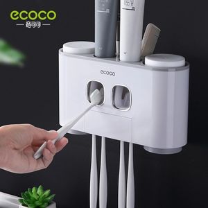 Tandborstehållare ECOCO Väggmontering Automatisk tandkräm Squeezer Dispenser Holder Badrumstillbehör Lagringsställ med 4 koppar 230217