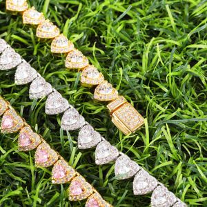 Set di gioielli di lusso da donna placcati in oro rosa con catena da tennis con diamanti a taglio di cuore da 7 mm