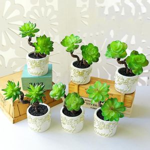 Decorative Flowers 17cm Small Artificial Succulent Plants Potted Plastic Desktop Tree With Pot Fake Leaf Tropical Cactus For Home Garden