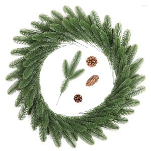 Decorative Flowers 24pcs/set Christmas Pine Needle Branches Fake Plant Tree Ornament Decorations For Home DIY Wreath Gift Box Party Decor