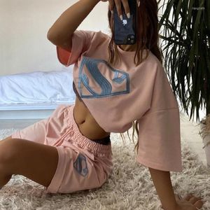 Kvinnors shorts mode 2023 Summer Women's Printed Two-Piece Tops T-shirt Sport och Leisure Elastic Sweater Suit Woman Clothing