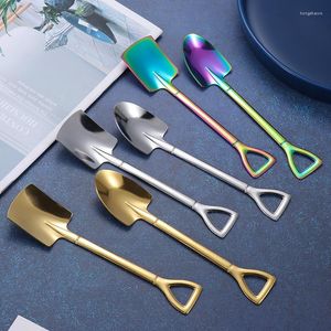 Geschirr-Sets 1 stück Edelstahl Schaufel Löffel für Kaffee Tee Küche Gadget und Zubehör Silber Gold Farbe Dessert Weihnachtsgeschenk