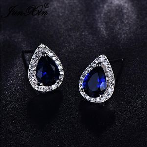 Stud Earrings Female Male Royal Blue Stone Small For Women Men White Gold Filled Water Drop Zircon Pear EarringsStud