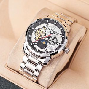 Armbanduhren Top Herrenuhren Mode Automatische Mechanische Uhr Mondphase Handgelenk Stahlarmband MAN Reloj Hombre