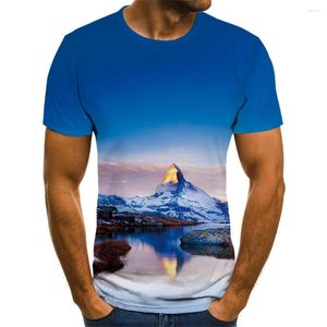 Camisetas masculinas 2023 Men femininas 3D T-shirt macio confortável respirável na geleira da montanha de neve espetacular paisagem espetacular