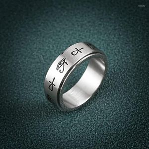 Wedding Rings Men Women Egyptian Eye Of Horus For Cross Rotating Fine Tuning 8MM Stainless Steel Ring Fashion Jewelry Birthday Gift