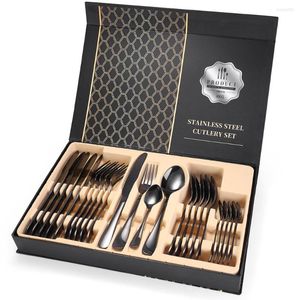 Dinnerware Sets 24PCS Tableware Gold Cutlery Set Dishes Knives Forks Spoons Western Kitchen 18/10 Stainless Steel Dinner Super