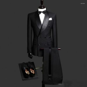 Mäns kostymer Mens Black Groom Tuxedos sjal Lapel Slim Fit Bridegroom Formal Wear Suit For Weddings (Jacket Pants)
