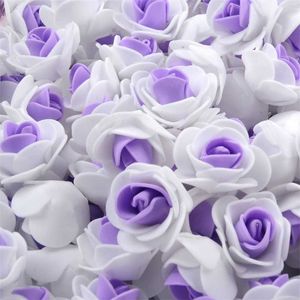 Decorative Flowers Wreaths 50pcs 3cm Mini Double color Artificial Pe Foam Rose Flower Heads For Wedding Decoration Handmade Fake Flowers Ball Craft T230217