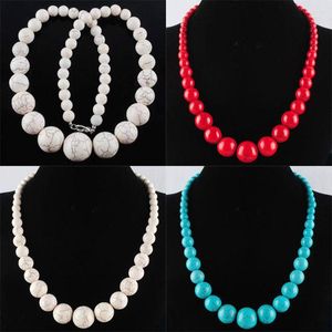 Choker For Women Jewelry White Red Blue Turquoises Stone Graduated Round Beads Beaded Strand 19 Inches TBF313