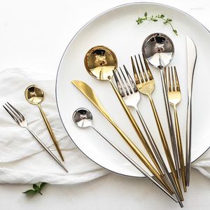 Servis uppsättningar 4st silverspegelpolering av rostfritt stål bestick guld silver gaffel skopa kniv biff dessert bordsartiklar