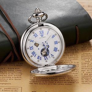 Taschenuhren OUYAWEI Marke Mode Mechanische Hand Wind Fob Herrenuhr Voller Stahlgehäuse Steampunk Ventage Anhänger Uhr