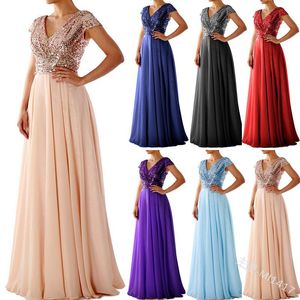 Party Dresses 2023 Summer Maxi Dress V-hals paljetter Chiffon Stitching Evening Long