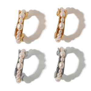 Brincos de argola Huggie 925 Prata esterlina Natural Water Waters Pearl Irregular em forma de C para mulheres. Presentes redondos de ouro