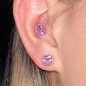 Stud Earrings Squares Pink Crystal For Women Ear Cartilage Piercing Flat Lobe Rook Tragus Chic Body Jewelry Girls KAE255