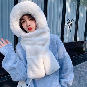Berets Plush Hat Scarf Gloves One-piece Cap Women Winter Thickened Net Red To Keep Warm Lei Feng Wholesale All-match FashionBerets