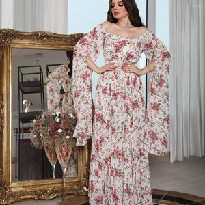 Roupas étnicas mulheres abaya chiffon flor estampa de noite vestidos de noite kaftan caftan marocain manto femme musulmanes muçulmano vestido hijab abayat